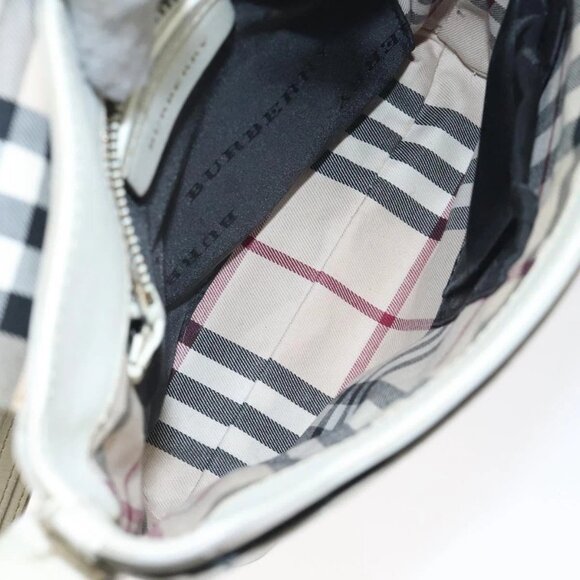 BURBERRY Shoulder Bag Leather White Auth